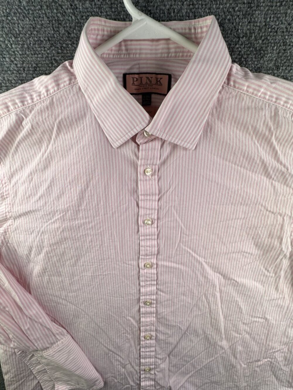 Thomas Pink Long Sleeve Button Up Shirt Men Cotton Striped Pink 18 35.5 Classic